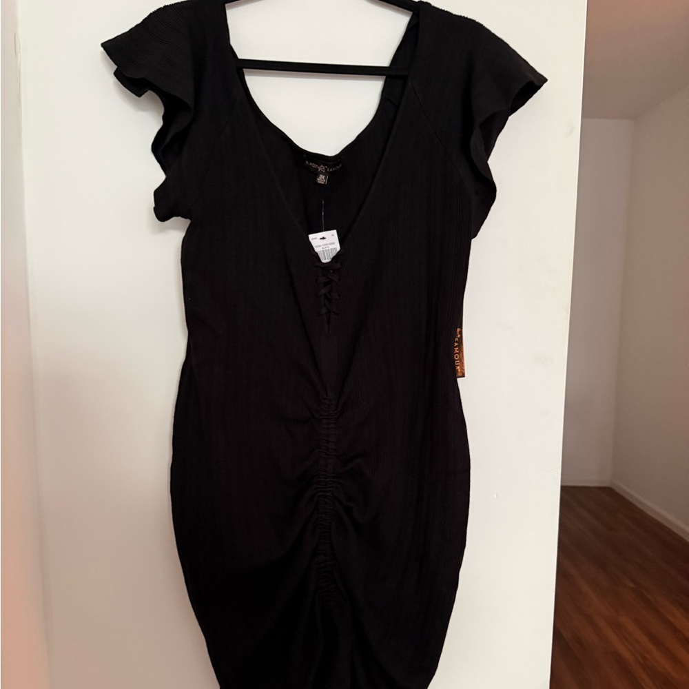 NWT Almost Famous Black Ruched Dress